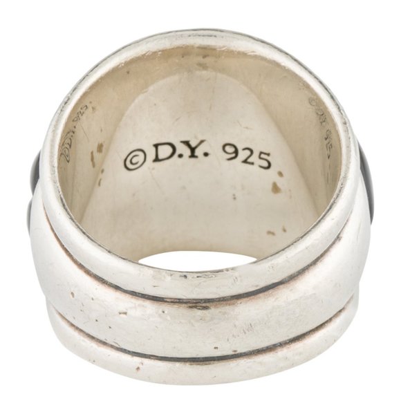 DAVID YURMAN STERLING SILVER ONYX & DIAMOND SCULPTED DOME BAND RING - Picture 7 of 8